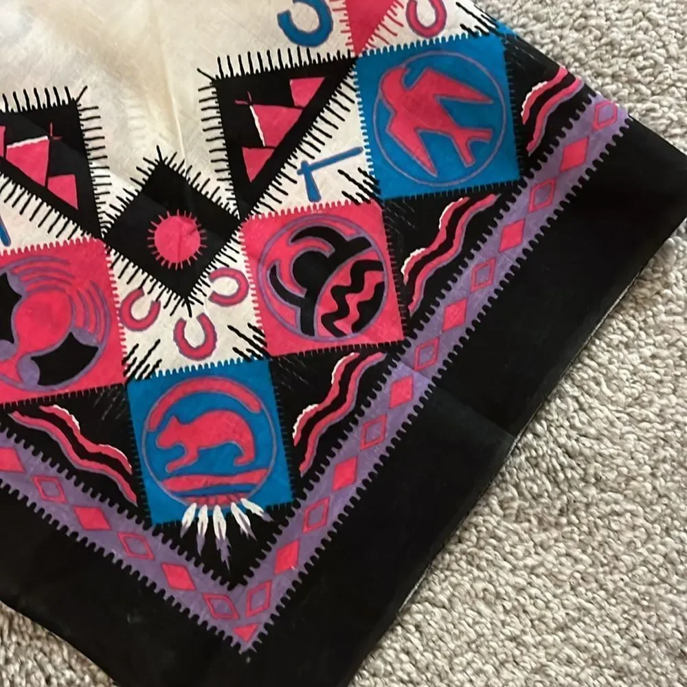 New 22” Vintage Navajo Native American Indian Bandana cloth Pink Black Turquoise